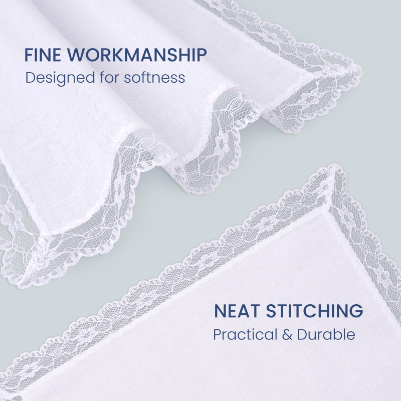 Selected Hanky Ladies/Women's Solid White Cotton Handkerchief with Lace for Embroidery, Handkerchiefs of Textile - Image 5